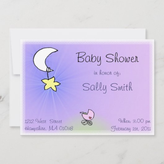 Bébé buggy and moon - Invitations de douches pour (Devant)