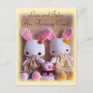 Bébé Bunnies Élégantes Jumelles Invitations d'anni