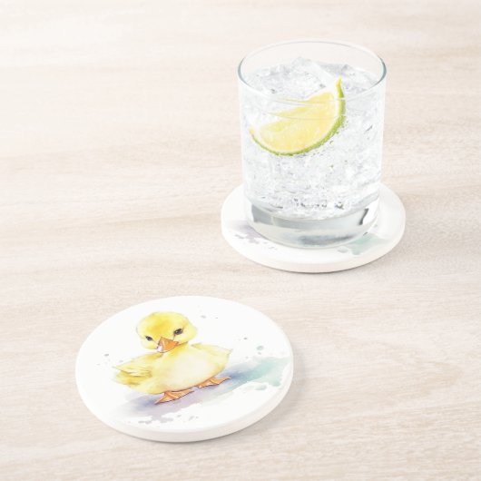 Bébé Canard 2 Dessous de verre en grès aquarelle (Côté)