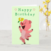 Bébé Carte d'anniversaire heureux Piglet avec fleu (Fleur jaune)