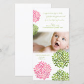 Bébé Carte de remerciements rose et vert Dahlia Fl (Devant / Derrière)