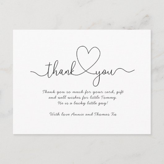 Bébé cartes de remerciement, script police merci (Devant)