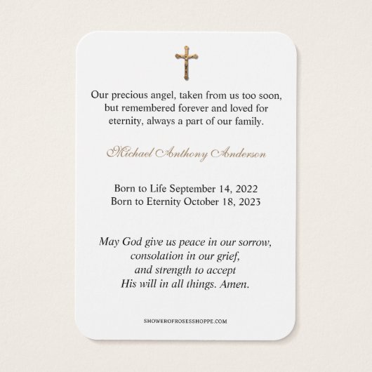 Bébé catholique funéraire carte sainte - (Dos)