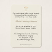 Bébé catholique funéraire carte sainte - (Dos)