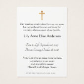 Bébé catholique funéraire carte sainte - (Dos)