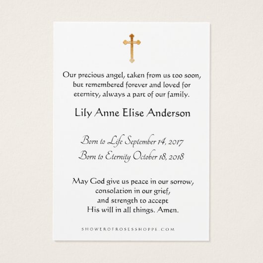 Bébé catholique funéraire carte sainte - (Dos)