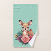 Bébé cerf avec Roses et feuillage vert (Serviette à main)