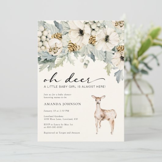 Bébé cerf fille douche Invitation (Debout devant)