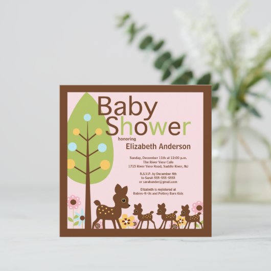 Bébé Cerf Triplé Invitation Baby shower multiple (Debout devant)