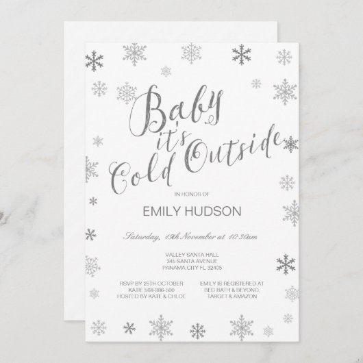 Bébé C'est Froid Dehors Invitation Editable pour B (Devant / Derrière)