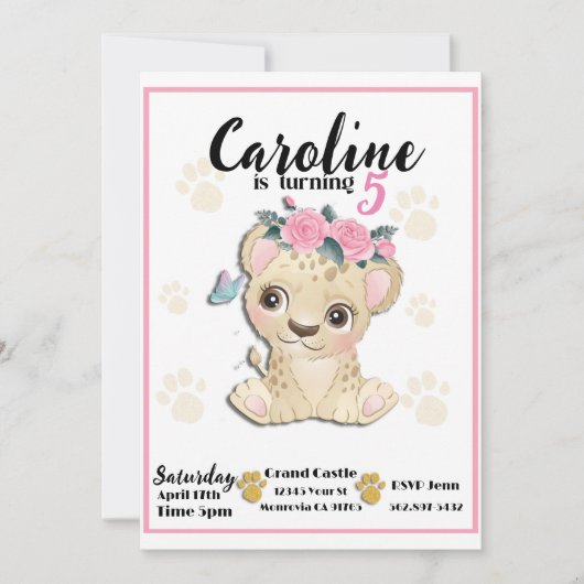 Bébé Cheetah Invitation fête d'anniversaire (Devant)