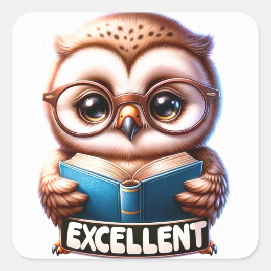 Bébé Chouette "Excellent" Sticker d'encouragement (Devant)