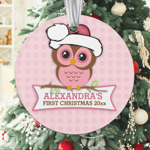 Bébé chouette rose 1er Noël