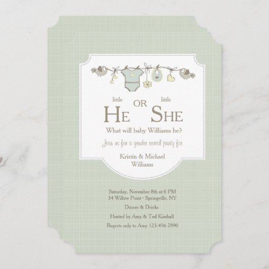 Bébé Clothesline Genre Révéler Invitations (Devant / Derrière)