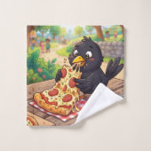 Bébé Corbeau Cartoon Mangeant une Pizza (Gant de toilette)