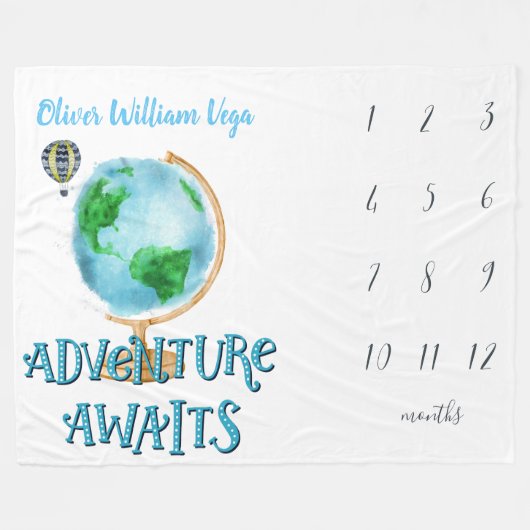 Bébé - Couverture de jalon | Mois | Aventure Atten (Devant (Horizontal))