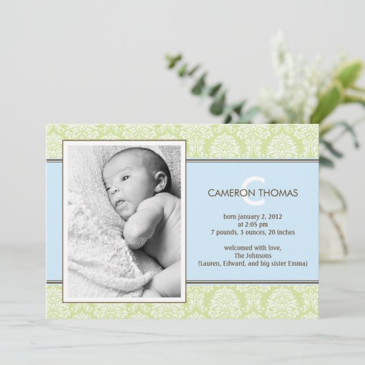 Bébé Damask Faire-part de naissance (Debout devant)