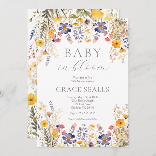 bébé dans Bloom Baby shower Invitation (Devant / Derrière)