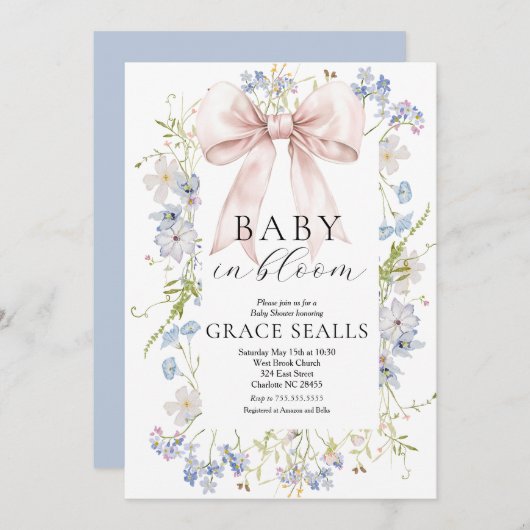 bébé dans Bloom bow Baby shower Invitation (Devant / Derrière)