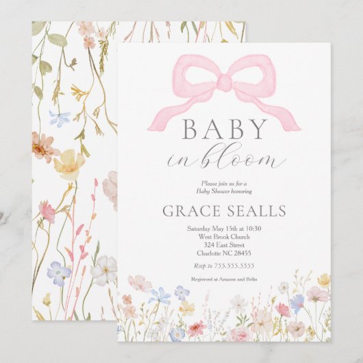bébé dans Bloom bow Baby shower Invitation (Devant / Derrière)