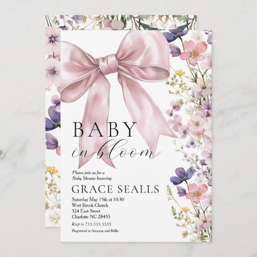 bébé dans Bloom bow Baby shower Invitation (Devant / Derrière)