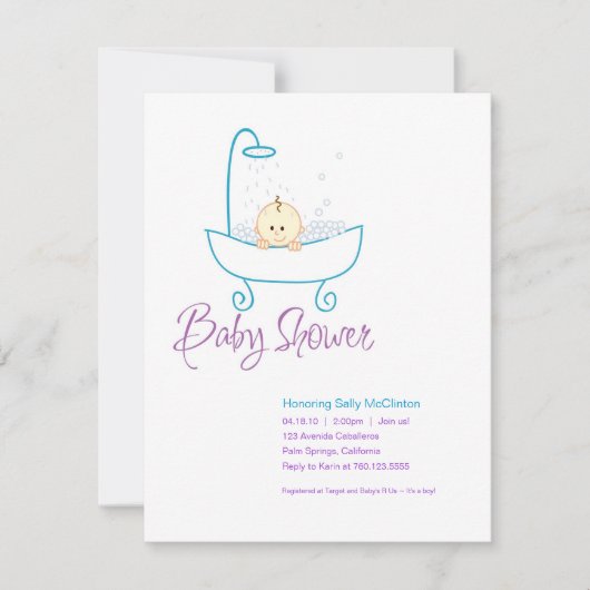 Bébé dans la baignoire Invitations de douche pour  (Devant)