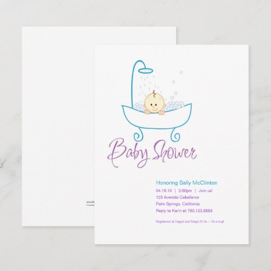 Bébé dans la baignoire Invitations de douche pour  (Devant / Derrière)