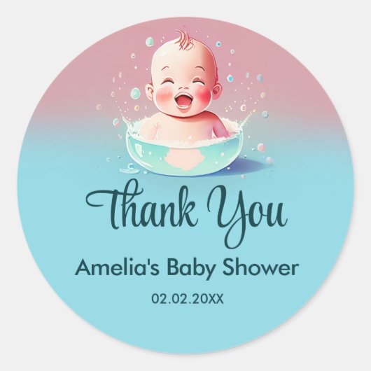 Bébé dans un bain à remous | Sticker rond classiqu (Devant)