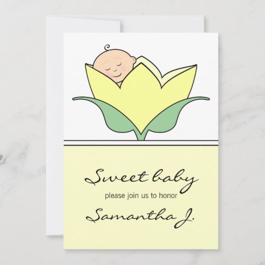 Bébé dans une tulipe jaune Baby shower Invitation (Devant)