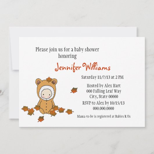 Bébé d'automne en chute Feuille Invitation Baby sh (Dos)