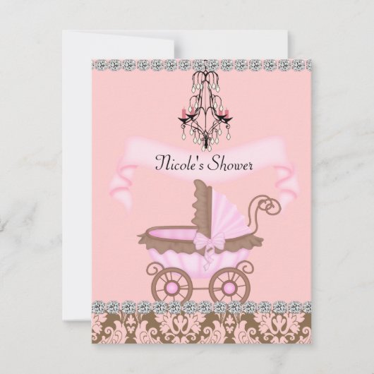 BÉBÉ DE FILLE Classique INVITATIONS Douche Damask (Devant)