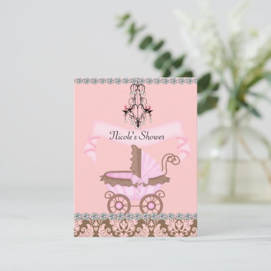 BÉBÉ DE FILLE Classique INVITATIONS Douche Damask (Debout devant)