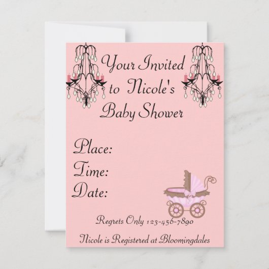 BÉBÉ DE FILLE Classique INVITATIONS Douche Damask (Dos)