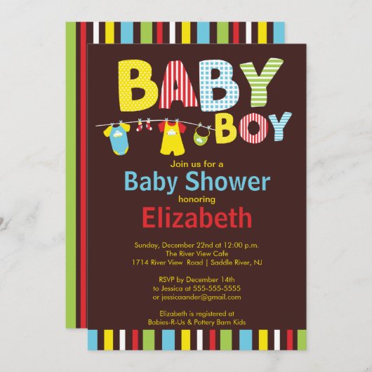Bébé de garde-robe Invitations de douche pour bébé (Devant / Derrière)