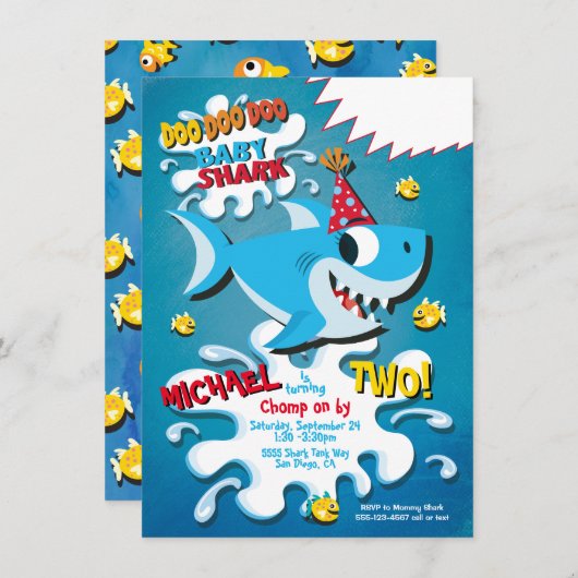 Bébé de requin Invitation à la fête d'anniversaire (Devant / Derrière)