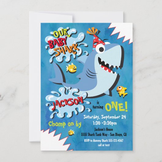 Bébé de requin Invitation de fête d'anniversaire (Devant)