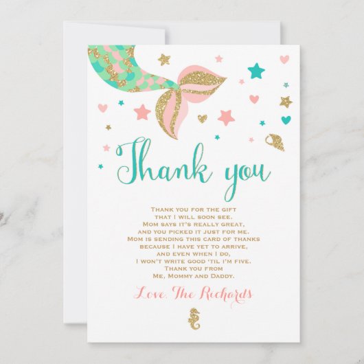 Bébé de sirène de carte de remerciements de baby (Devant)