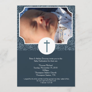 Bébé Dédication GARÇON Baptême Photo Invitation 5x