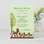 Bébé Deer TRIPLETS Baby shower Invitation (Debout devant)