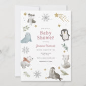 Bébé d'hiver Animaux bébé Fille Douche Invitation (Devant)