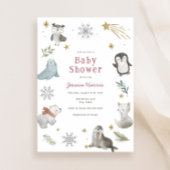 Bébé d'hiver Animaux bébé Fille Douche Invitation