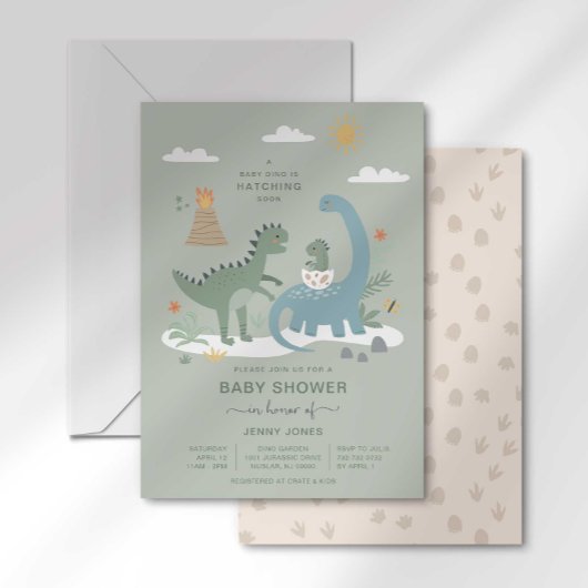 Bébé Dino éclosion Bientôt Baby shower Invitation