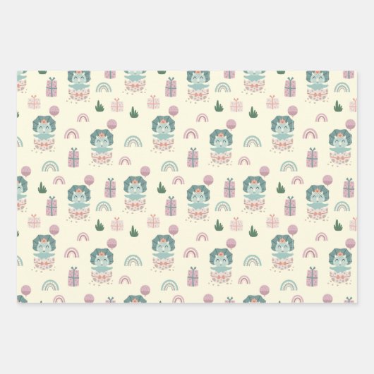 Bébé Dino Enveloppage Papier Plat Set de 3 (Devant)