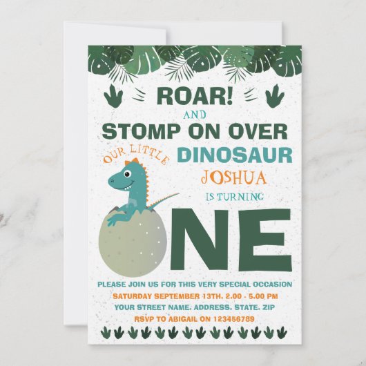 Bébé Dinosaur 1er anniversaire fête Invitation (Devant)