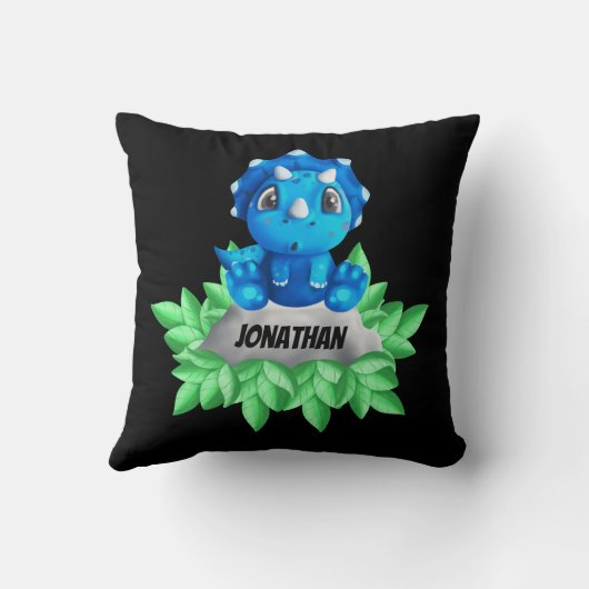 Bébé Dinosaure Bleu Oreiller à lancer noir (Verso)