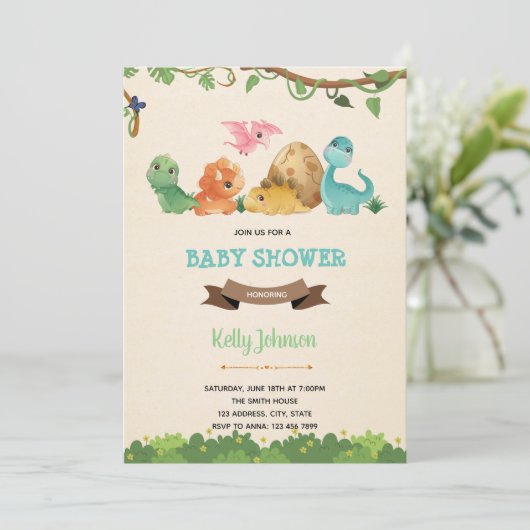 Bébé dinosaure mignonne invitation (Debout devant)
