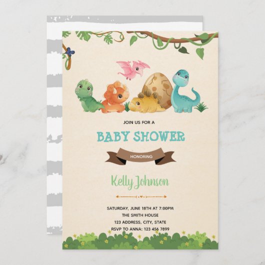 Bébé dinosaure mignonne invitation (Devant / Derrière)