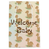 Bébé Dinosaure Sur Feuille Bébé Cadeau Moyen Sac C (Devant)