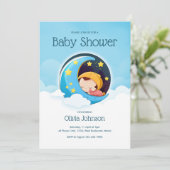 Bébé dormant dans la lune | Invitation Baby shower (Debout devant)