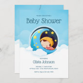 Bébé dormant dans la lune | Invitation Baby shower (Devant / Derrière)